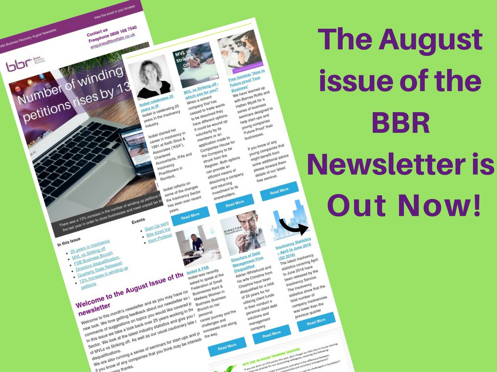 August issue of the BBR newsletter. Insolvency and Business news